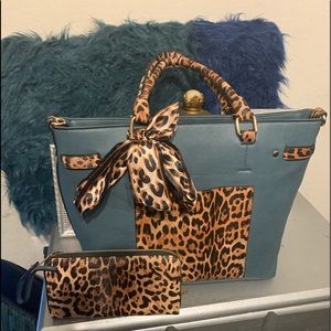 Leopard /blue multicolor Unique handbag